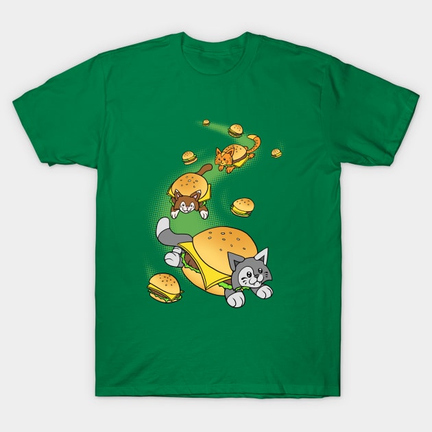 Cat Cheeseburger Train T-Shirt by jellysoupstudios